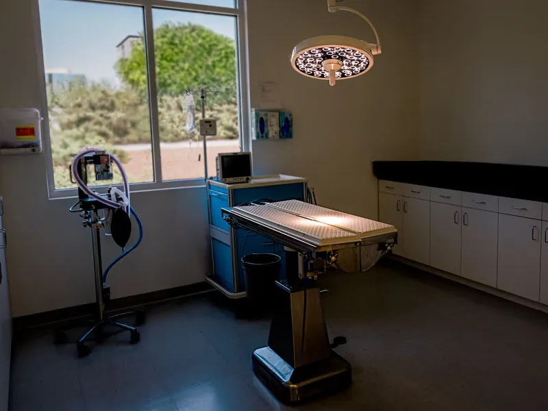 An exam and treatment room with a surgical light